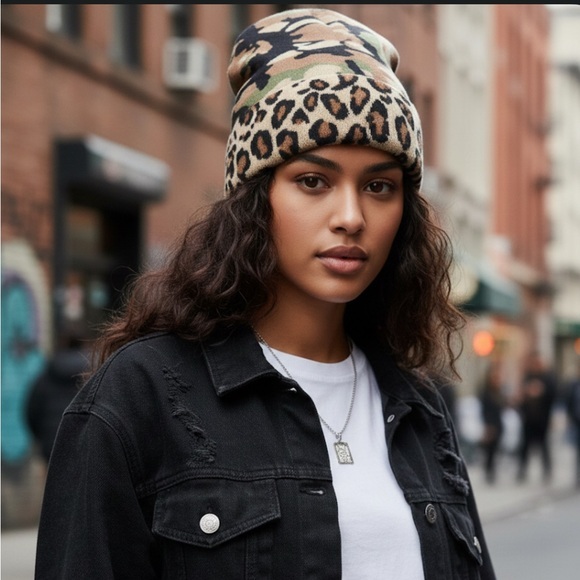 Army Camo Leopard Print Beanie